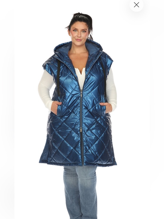 White Mark Jackets & Blazers - White Mark Metallic Quilted Hooded Long Puffer Vest - Blue